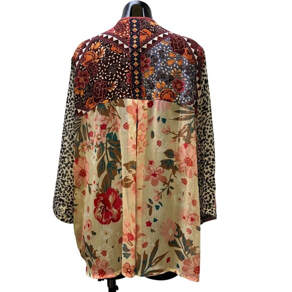 John Mark Embroidered Open Front Cardigan Rust Multi Floral & Leopard Print XL - Picture 2 of 6